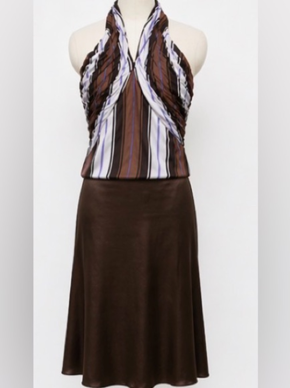 🆕 [Carolina Herrera] Silk Skirt Sz 8 Brown Satin Slip Skirt Designer Luxury